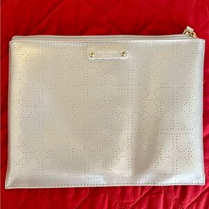 Kate Spade Silver Polyurethane Heart Design Perforated Clutch.